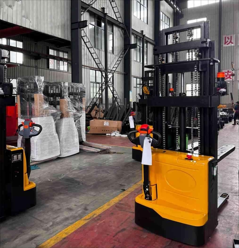 1.5t Professional Material Lifting Equipment Walkie Full Electric Stacker Electric Lifting Workshop Trolley PU Wheel With